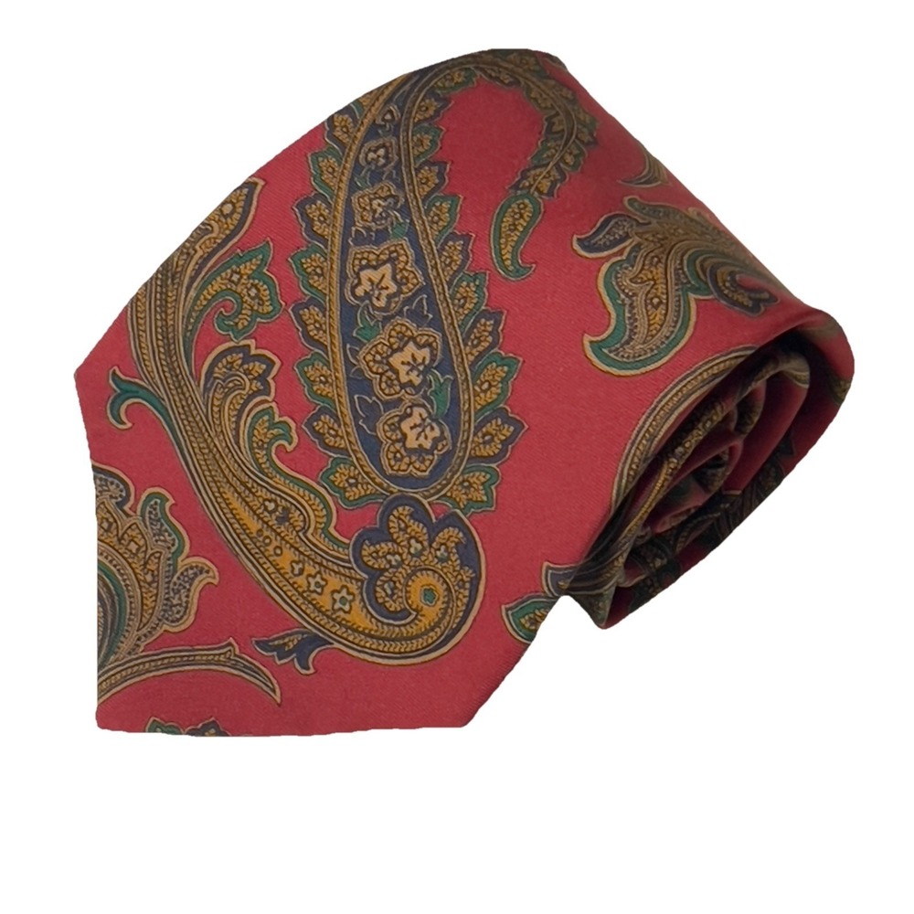 Tommy Hilfiger Necktie Men OS Red Excellent Silk Paisley Printed in Italy USA